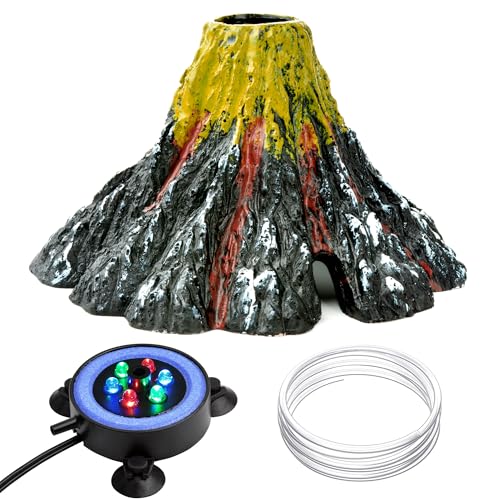 NICREW Aquarium Volcano Ornament Kit Bubbler Decorations for Fish Tank Aquarium Bubbling with Multi-Color LEDs