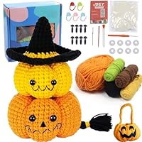 Häkelset für Anfänger, Crochet Set, Komplettes Halloween Kürbis Strickset für Anfänger, Häkel Set mit Häkelnadeln, Garn, Videokurs und Anleitung, DIY Häkelset Tiere, Crochet Kit für Erwachsene Kinder