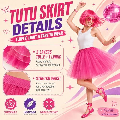Image of 24 Pcs 6 Sets Wigs Tutus Glasses for Women Costume,Rainbow Color,Classic