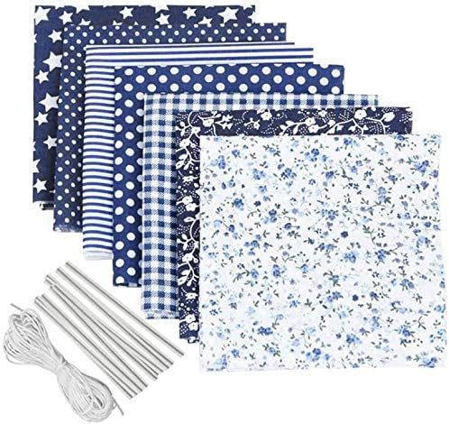Floral Fabric 7Pcs, DIY Cotton Fabric Patchwork Squares with Elastic Rope Nose Bridge Clip Strip, Art Craft Fabric Sheets with Flower Pattern Material for Scrapbooking Quilting Sewing