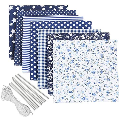 7 piezas de tela floral, cuadritos de tela de algodón para bricolaje con tira de clip de puente de nariz de cuerda elástica, hojas de tela para manualidades Cover