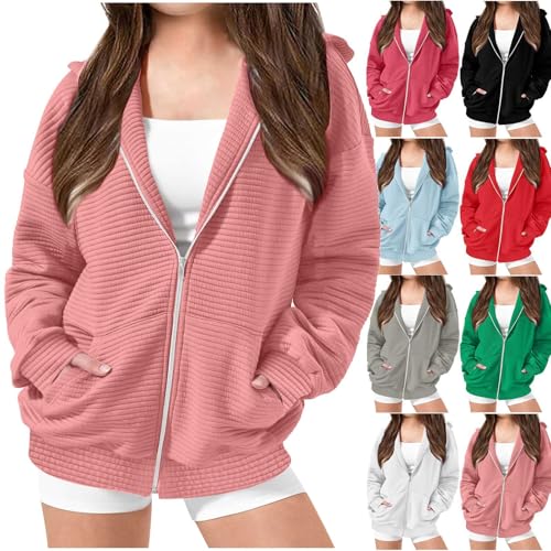 Girls Oversized Full Zip Hoodies Casual Cute Hooded Sweatshirts Long Sleeve Trendy Preppy Jackets with Pockets