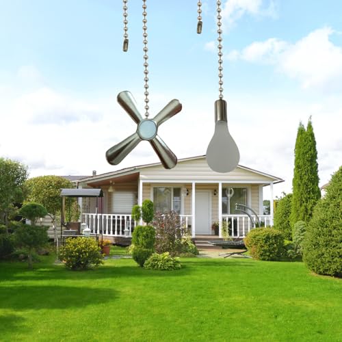 Image of Pull chain,Ceiling Fan Pull Chain Nickel Ornaments Extension Chains with Decorative Light Bulb and Fan Cord 12 Inches Fan Pull Chain Set, 2Pcs