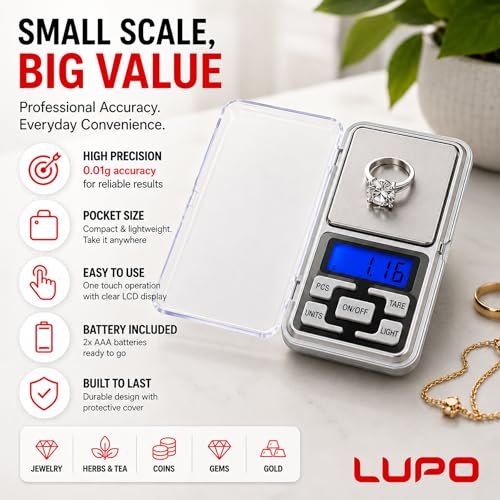 Báscula digital Lupo, 500g x 0.1g, pantalla LCD retroiluminada miniatura 3