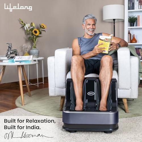 Image of Lifelong Calf, Foot and Leg Massager Machine for Home - Pain Relief Massage for Legs - Heat + 4 Vibration Motors - Rolling, Kneading, and Shiatsu - Improve Blood Circulation, 80W (Blue,LLM945)