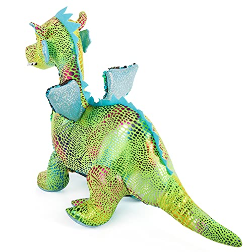 My Oli 16" Stuffed Animal Plush Dragon Green Sequin Dragon Plush Toy Stuffed Dinosaur Dragon Doll With Reversible Glitter Sequins Sparkle Gifts For Kids Girls Boys #TOP4
