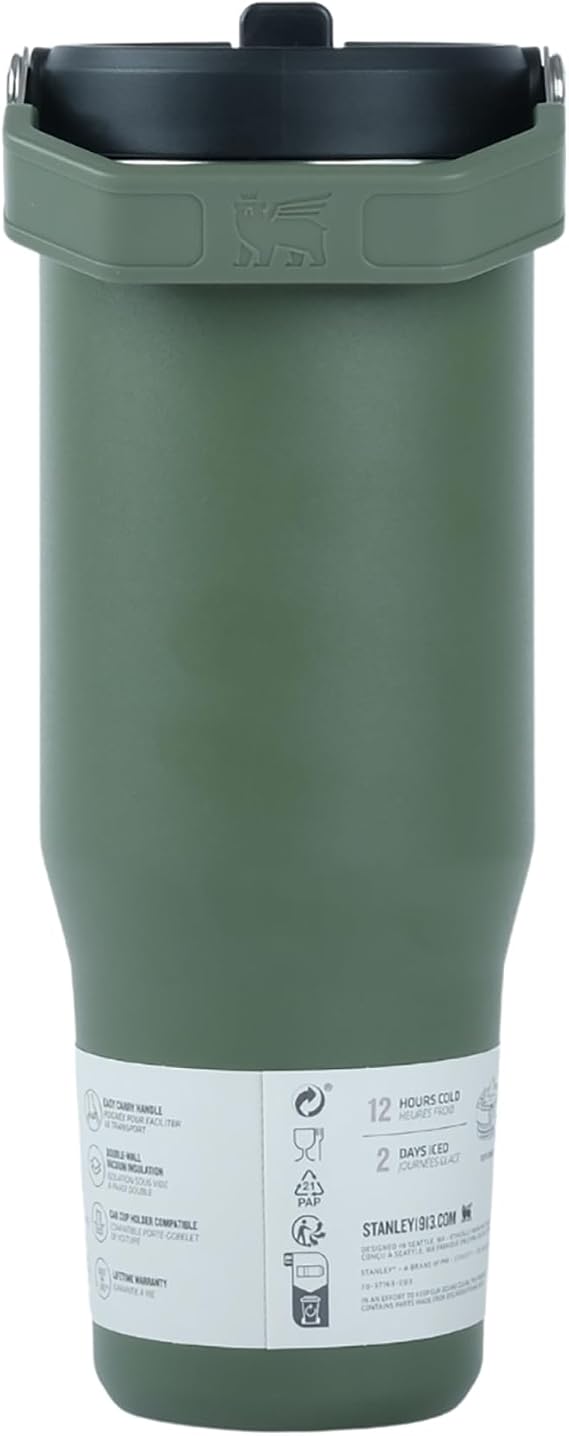 Stanley IceFlow Flip Straw Tumbler Pipetli Termos Bardak, 0.89 Litre, Haki (Dried Pine)