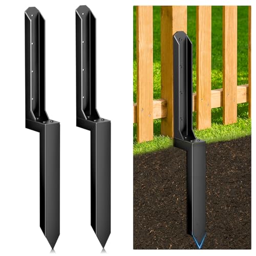 2 Pack Fence Post Repair Kit Heavy Duty Steel Ground Spike Anchor for Fixing Leaning or Broken 4x4 & 6x6 Wood Posts No Dig Drive-in Support for Yard Garden & Fence