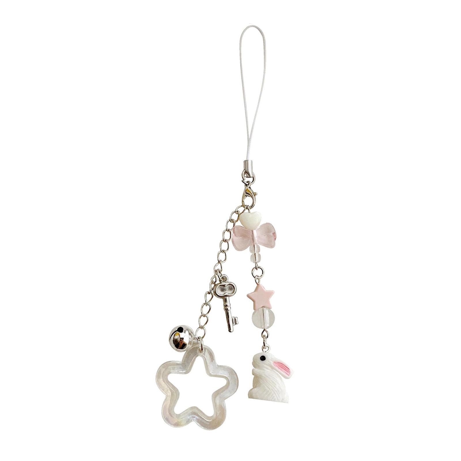 Xiaoqenan Unisex Multicolor Sweet Star Rabbits Bead Phone Charm Straps Car Hangings Pendants Fashion Bag Decoration Lanyard Purse Accessories Bag Pendant Charm Decoration