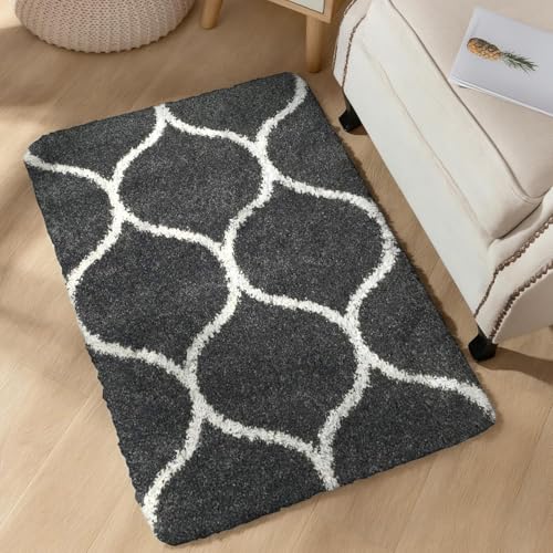 Image of 2x3 feet Soft Runner Rug for Living Room and Bedroom, Modern Indoor Floor Carpet with Non-Slip Backing, Comfortable Decorative Home Decor Rug, Easy Clean & Durable- (Grey M, Rectangular)