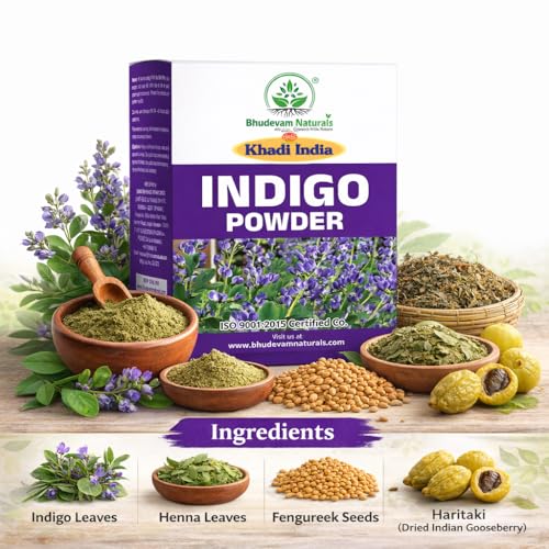 Image of Khadi Indigo Powder for Hair Colour | 100% Natural Hair Colour For Grey Coverage | Organic Indigo Leaf Powder | Long Lasting Natural Black Hair Dye with No Chemicals, No Parabens - Pack of 2