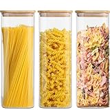Fulfun 2100 ml Glasdosen mit Bambusdeckel, 3 Stück, luftdichte Küchen-Lebensmittel-, Müsli-Behälter zur Aufbewahrung, Kanister-Set für Marmelade, Nudeln, Spaghetti, Tee, Kaffeebohnen, Kekse, Snacks
