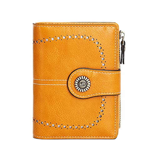 Carteira feminina pequena de couro PU com bloqueio de RFID, bolsa pequena dobrável dobrável com porta-cartões de crédito bolso para moedas com zíper carteira de embreagem amarela, Verde, Tendência