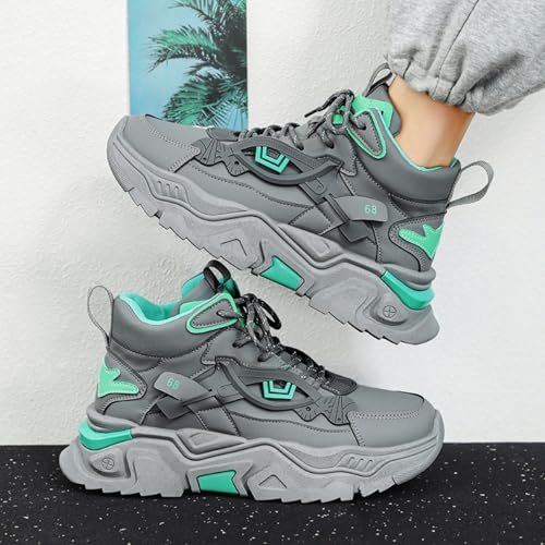 Image of Men'sHigh-Top Chunky Sneakers: Stylish Structural Accents, Trendy Dad Shoe Design, Comfortable Thick Sole & Durable Upper-Street Outfits & Urban Fashion Ensembles