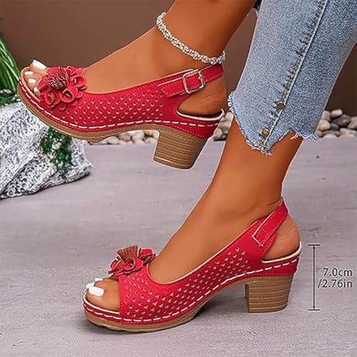 Buckled Square Heel Sandals for Women, Summer Fashion Peep Toe Square Heels Low Slingback Dress Sandal Wedge Shoes Dressy4