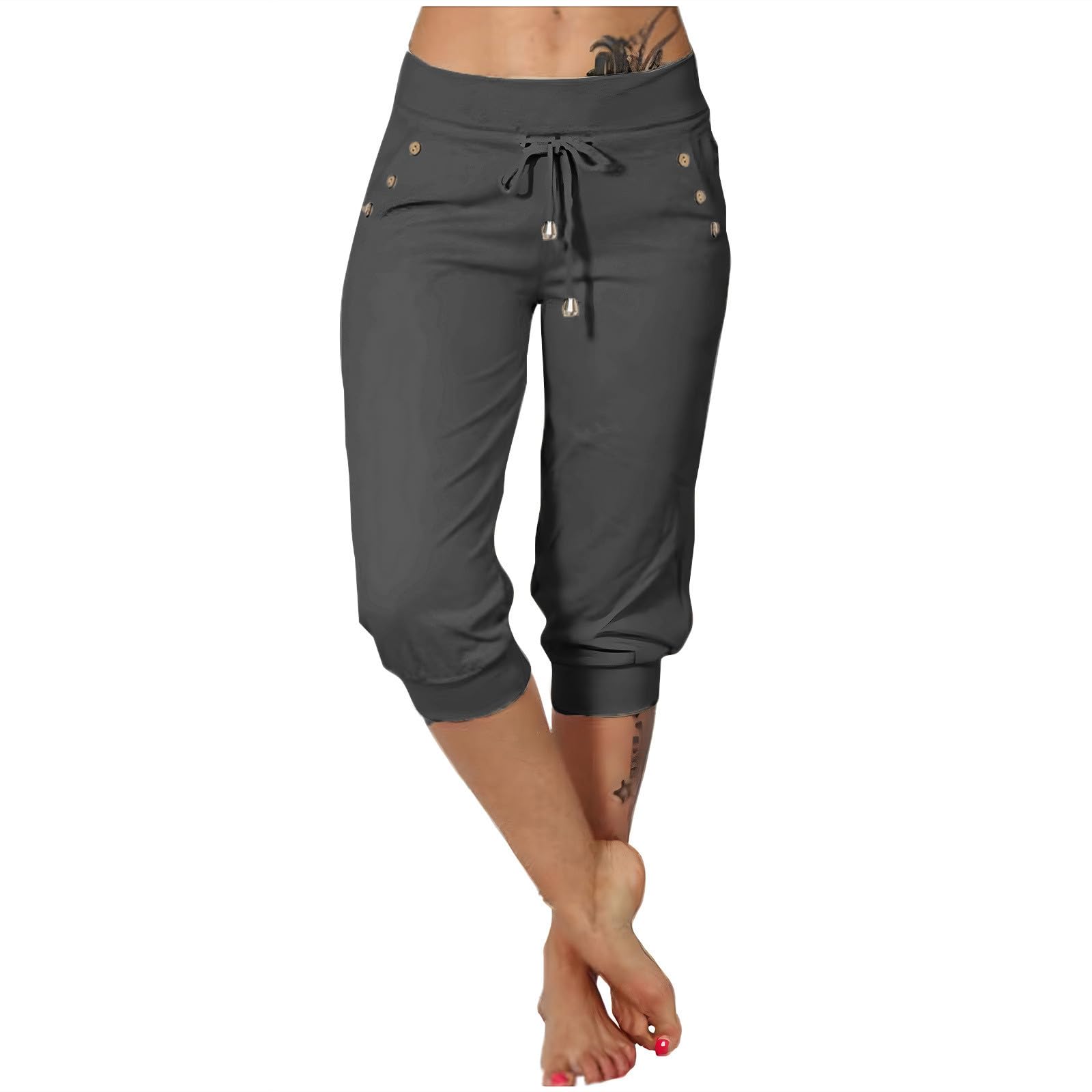 Capris Pants for Women 2026 Sweatpant Cropped Jogger Running Pants Lounge Loose Fit Drawstring Waist with Side Pockets — view 17