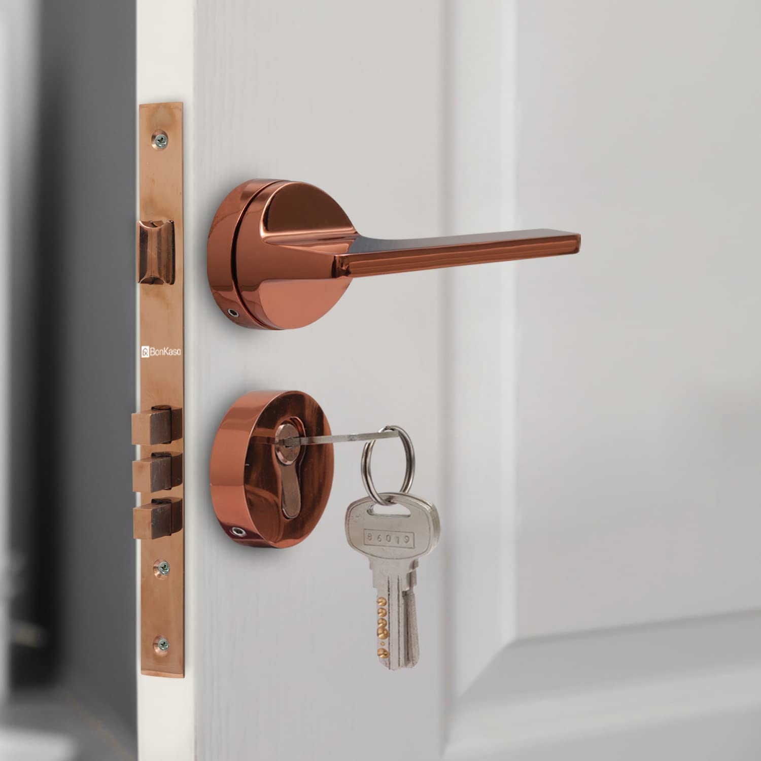 BonKaso 1299 Premium Zinc Heavy Duty Safe and Secure Mortise Main Door Lock Set with Door Handle and 3 Keys for Home, Office & Hotel - (Rose Gold) Set of 1 with 70MM Lock Cylinder (B0BR7XKBMF) Amazon Price History, Amazon Price Tracker