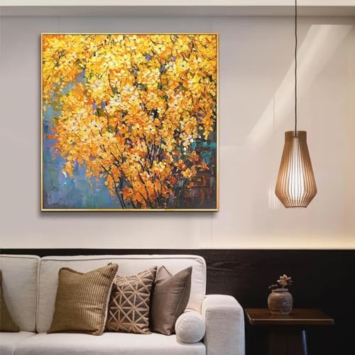 Toile fleurs abstraites feuille d'or, une poésie visuelle pour la maison