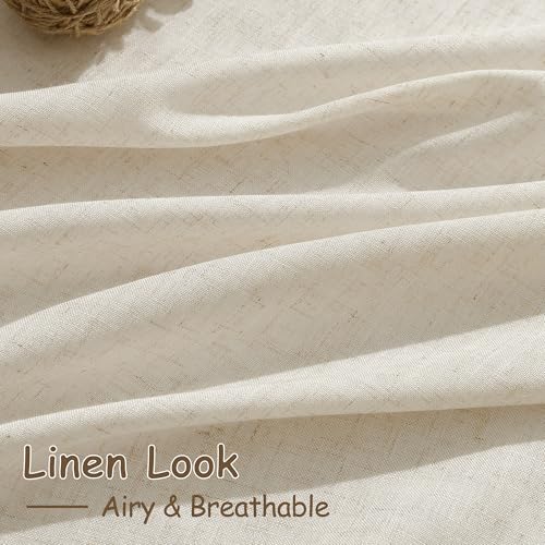 Image of Nanspring Extra Long 120 Inch Curtains for Living Room Birch Beige Linen Light Filtering Semi Sheer Curtain Back Tab Modern Farmhouse Decor Floor to Ceiling High Window for Bedroom 52x120, 2 Panels