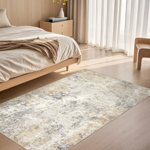 3x5 Area Rug Living Room Rugs - Washable Neutral Modern Abstract Soft Thin Rug Indoor Floor No Slip Rug Carpet for Bedroom Under Dining Table Home Office Decor - Golden Grey