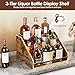 Nuovoware LED Lighted Liquor Bottle Display Shelf, 3 Step Wood Countertop Liquor Rack with Fences & Portable Handles, 12-Bottle Whiskey Rack Liquor Display Retro Wine Rack for Home Bar Party, Brown