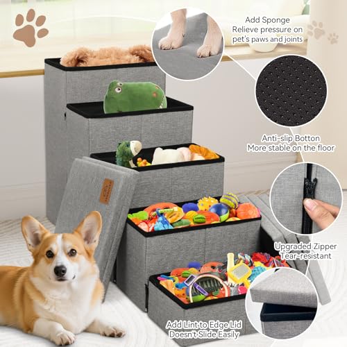 Image of Zerbuger Dog Stairs for High Beds, Folding Pet Stairs Gift for Dogs Puppy with Storage for Bed Couch, Cat Dog Ramp Hold Up to 200 lbs (Gray, 5 Steps No Condo(49 inch D x 17 inch W x 26 inch H))