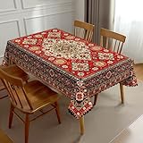 NEEZSEEZ Royal Red Moroccan Tablecloth Old Red Persian Carpet Texture Abstract Table Cloth Rectangle Table Cover Kitchen Decorations for Home Dinner Party 54 x 72 Inch