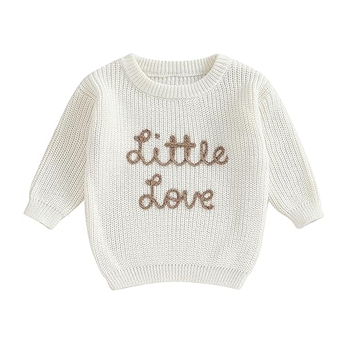 Baby Girl Knit Sweater Valentine 's Day Love Letter Embroidery Oversized Sweatshirt Pullover Toddler Spring Clothes (White, 3-6 Months)