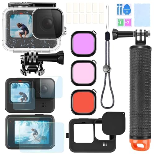ShipeeKin Kit di accessori per Gopro Hero 12 11 10 9 nero, custodia impermeabile maniglia galleggiante pellicola di...