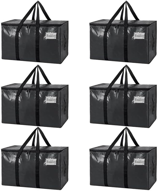 Large Moving Bags, 6 Pack Black Heavy Duty Totes For Storagewith Visible Labels, Storage Bags for Space Saving, Alternative to Moving Boxes Back to school season gifts