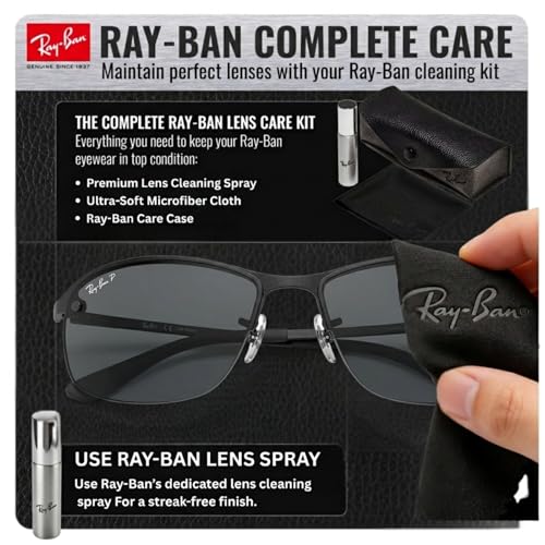 Image of Ray-Ban RB3183 Rectangle Shaped Sunglasses for Men with Official RAYBAN Eyewear Kit