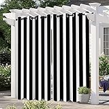 Cozomiz Set of 2 Panels Waterproof Outdoor Curtains Stripe Patio Shade Sun Blocking Grommet Curtains