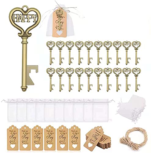 Aotoer Flaschenöffner in Herzform mit Geschenkanhänger, Juteseil und Kordelzug, Vintage-Flaschenöffner, Schlüsselanhänger, Gastgeschenk für Hochzeit, Party, Souvenir, Geschenk, 50 Stück Cover