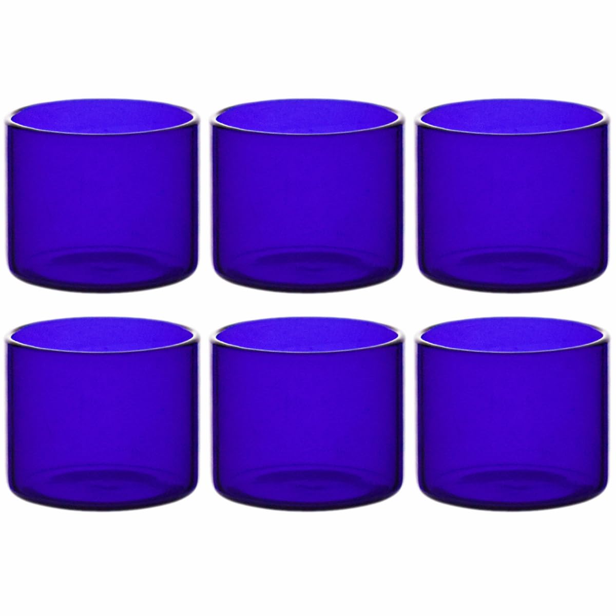 Sizikato 6pcs Blue Borosilicate Glass Dessert Cup, 5 Oz Custard Cup, Pudding Cup, Oven Safe