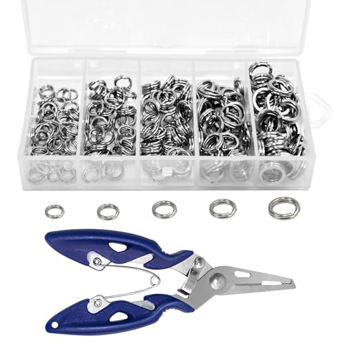 200 Pcs Fishing Stainless Steel Split Rings with Plier Set Double High Strength Lure Tackle Connector Kit Mini Split Ring with Plier Fishing Line Cutting Ring for Freshwater Saltwater (200+1)
