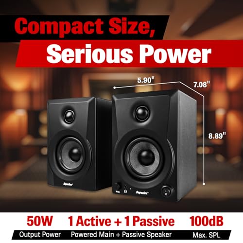 Image of Superlux 3.5 inch Powered Studio Monitor Speaker, 50W Active 2-Way Nearfield Monitor with HF /LF Trim, Balanced & Unbalanced Inputs, Wooden Cabinet for Home Studio, Mixing & Multimedia