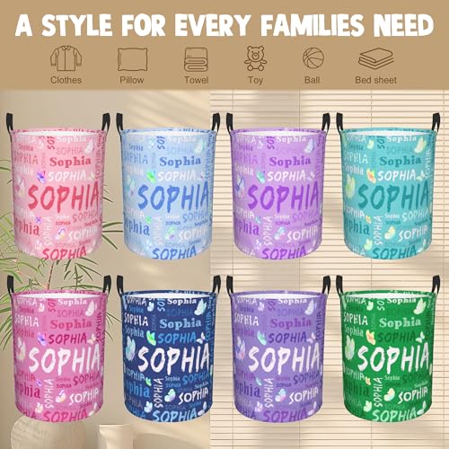 Image of Custom Name Laundry Hamper, Personalized Laundry Basket with Name for Boys Girls Kids Men Women, Customized Name Dirty Clothes Basket Gifts for Clothes Toy Bathroom Bedroom Laundry Room Dorm