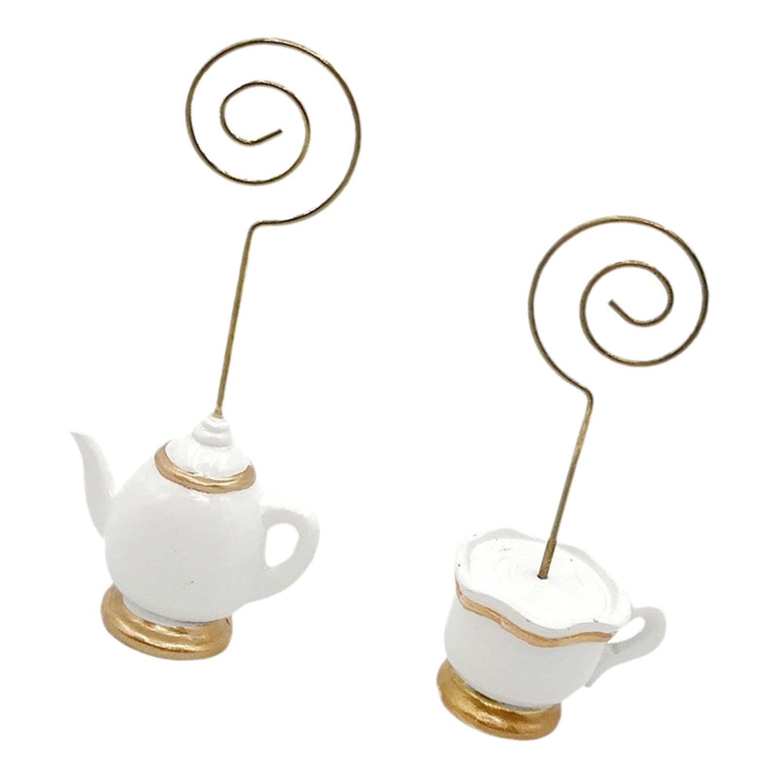 Tsophreniq 2Pcs Teapot Teacup Seat Card Holder with Resin Base Table Number Display Stand for Display Memo Note Picture Food Label Permanent Resin Name Card Clip