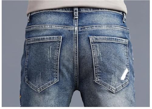 Men's Vintage Jeans Korean Fashion Slim Fit Embroidered Stretch Little Feet Denim Trousers 7