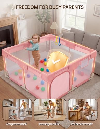 Image of Dripex Baby Playpen, 47 inchx47 inch Play Pen for Babies, Pink