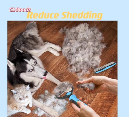 Image of Pet Grooming Brush&Comb Combo, Pet Grooming Brush,Cat Comb Dog Comb for Shedding, 2-Piece Kit,Undercoat Comb for Dog Grooming (Blue)