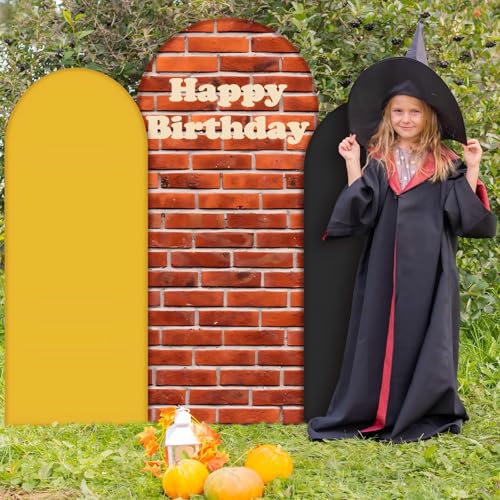Chunful 3 Pcs Wizard Birthday Arch Backdrop Cover Witch Wizard Magical Background Decor 2-Sided Round Top Brick Wall Backdrop Arch Cover for Bridal Shower Birthday Party 6 Ft/5 Ft/4 Ft(Yellow-Black) by Chunful - Used condition - Image 6
