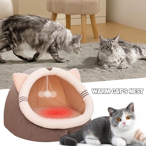 Hundebett für Höhlenhunde – schönes Katzenhaus, halbgeschlossen mit Plüschball | Bequemes Versteck für Katzen, bequemes Hundehöhle für Haustiere, Katzen