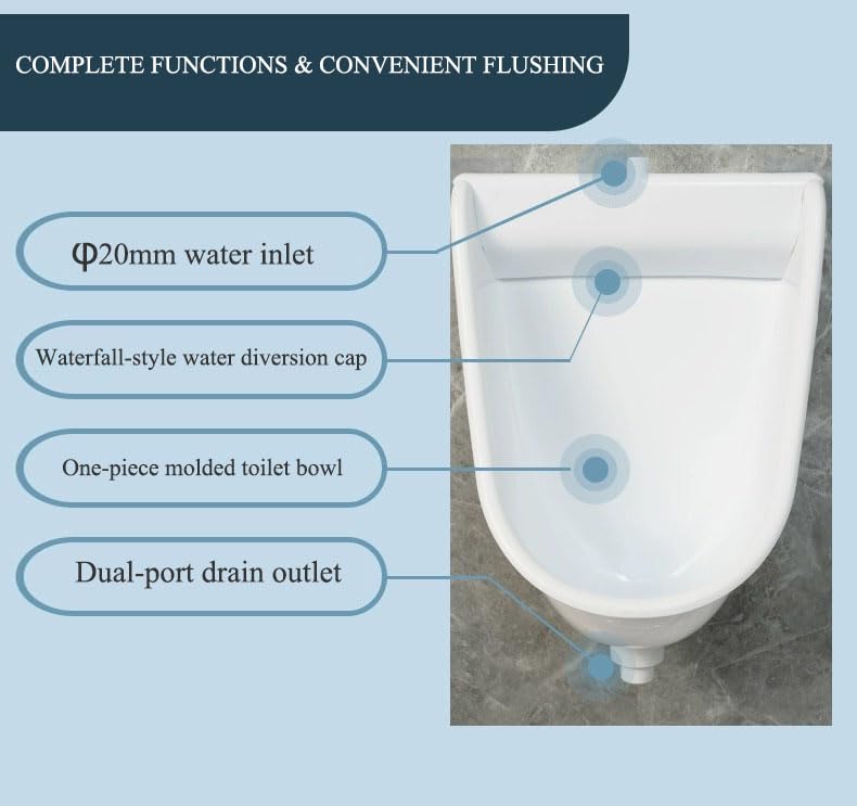 Urinal plástico simple para hombres, urinales temporales al aire libre para adultos y niños, color blanco, para baños públicos y privados, urinal masculino mural sin agua con válvula de descarga y manguera miniatura 3