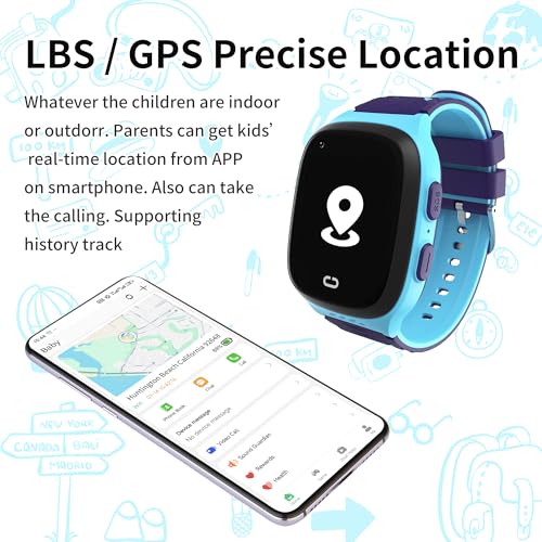 Image of 4G Kids Smart Watch with GPS Tracker Video Voice Calling Text Chat SOS Call, Waterproof Smartwatch Age 5-12, Wallpaper Store School Model Camera Pedometer Games Alarm Clock Stopwatch for Kids(Blue)