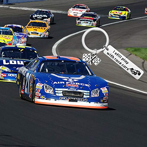 POTIY Racing Car Keychain Race Car Driver Key Ring Racing Enthusiast I Still Play With Race Cars Racing Flag Charm Jewelry4