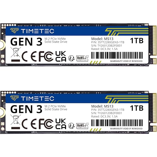Image of Timetec 1TBx2 (2 Pack) SSD NVMe PCIe Gen3x4 8Gb /s M.2 2280 3D NAND TLC 600TBW High Performance SLC Cache Read /Write Speed Up to 2,000 /1,600 MB /s Internal Solid State Drive for PC Laptop and Desktop