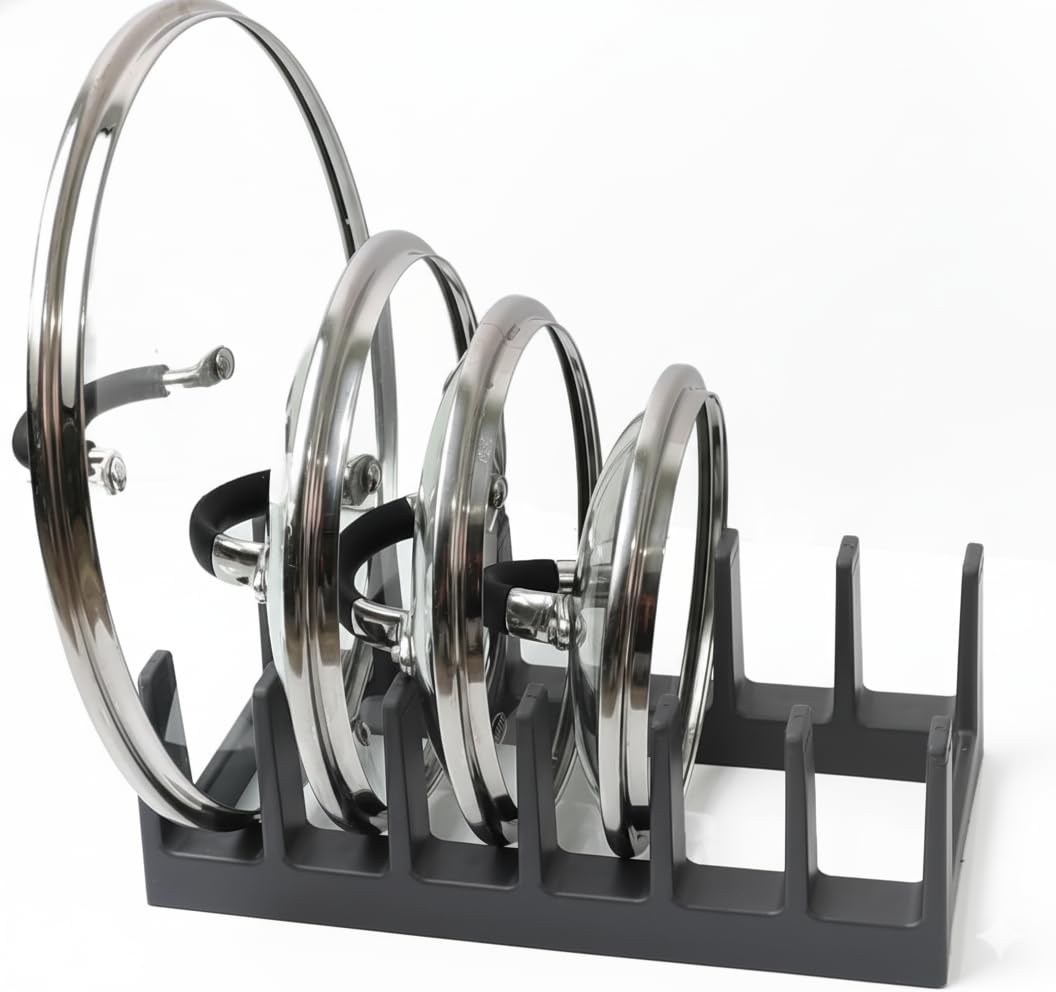 Divchi Dark Grey Pan Organiser For Cupboard Plastic Pot Lid Holder With 6 Sections | Pot Lid Organiser | Pan Storage Organizer | Pot & Pan Racks | Kitchen Accessories (Dark Grey)