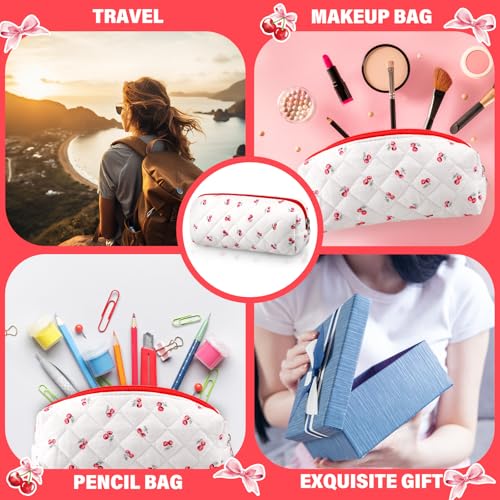 Image of Sherr Cherry Pencil Case Cute Pencil Pouch Soft Cotton Quilted Storage Bag Aesthetic Pattern Gift Makeup Pouch Cosmetic Travel Bag for Women