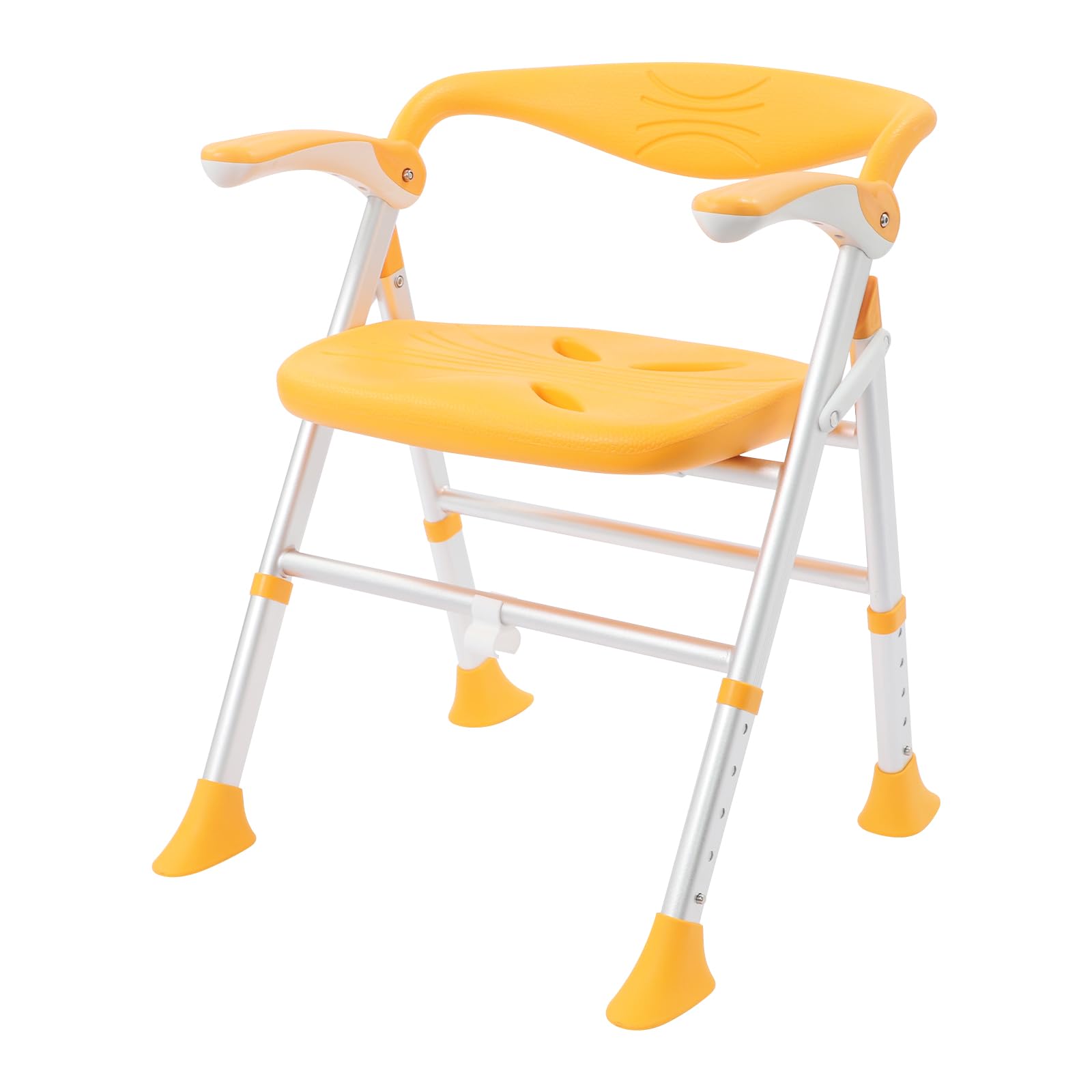 Silla de ducha plegable para personas mayores, de aluminio, con respaldo regulable en altura, soporta hasta 180 kg, para interiores, personas mayores, discapacidades, color naranja